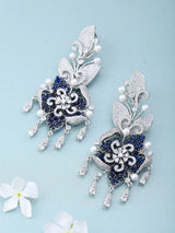 Floral Cubic Zirconia Earrings with Coloured Stone Drops