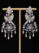Floral Cubic Zirconia Earrings with Coloured Stone Drops