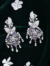 Floral Cubic Zirconia Earrings with Coloured Stone Drops