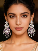 Floral Cubic Zirconia Earrings with Coloured Stone Drops