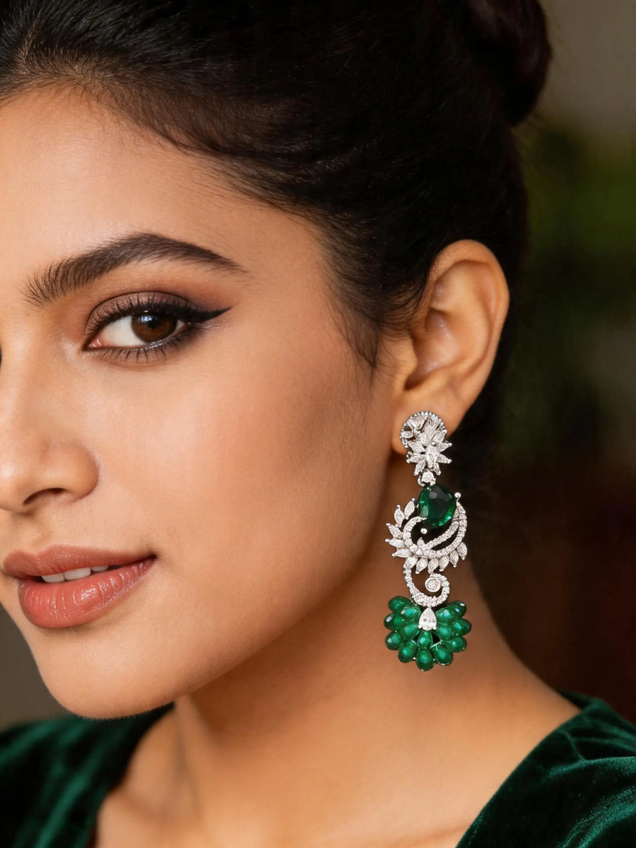 Cubic Zirconia Vine Tendril Brass Earrings