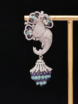 Floral Elephant American Diamond Brass Earrings in Mint