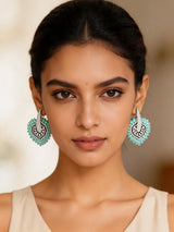 Geometric Dual Tone American Diamond Earrings in Brass