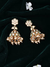 Uncut Polki Brass Jhumka Earrings with Pearl Drop