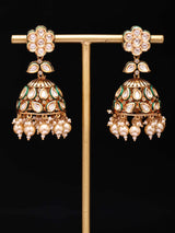 Uncut Polki Brass Jhumka Earrings with Pearl Drop