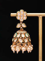 Uncut Polki Brass Jhumka Earrings with Pearl Drop