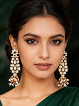 Floral Polki Brass Jhumka Earrings with Pearl Drop