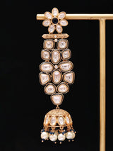 Floral Polki Brass Jhumka Earrings with Pearl Drop