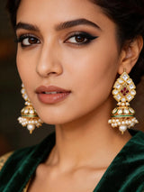 Polki and Pearl Teardrop Jhumka Earrings in Red and White