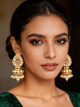 Polki and Pearl Teardrop Jhumka Earrings in Red and White