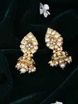 Polki and Pearl Teardrop Jhumka Earrings in Red and White