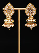 Polki and Pearl Teardrop Jhumka Earrings in Red and White