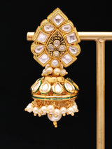 Polki and Pearl Teardrop Jhumka Earrings in Red and White