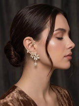 Floral Vine American Diamond Silver Tone Ear Cuff Pair