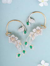 American Diamond and Brass Ear Cuff Earrings in Golden Green