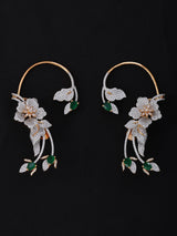 American Diamond and Brass Ear Cuff Earrings in Golden Green