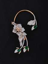 American Diamond and Brass Ear Cuff Earrings in Golden Green