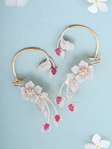 American Diamond and Brass Ear Cuff Earrings in Golden Green