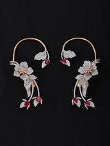 American Diamond and Brass Ear Cuff Earrings in Golden Green