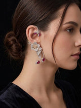 American Diamond and Brass Ear Cuff Earrings in Golden Green