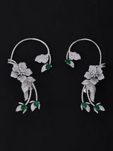 American Diamond and Brass Ear Cuff Earrings in Golden Green