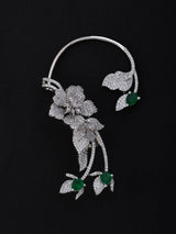 American Diamond and Brass Ear Cuff Earrings in Golden Green