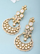 Kundan and Pearl Bridal Chandbali Earrings in Brass