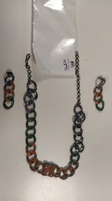 Stone Studded Cuban Link Chain Necklace and Earring Set