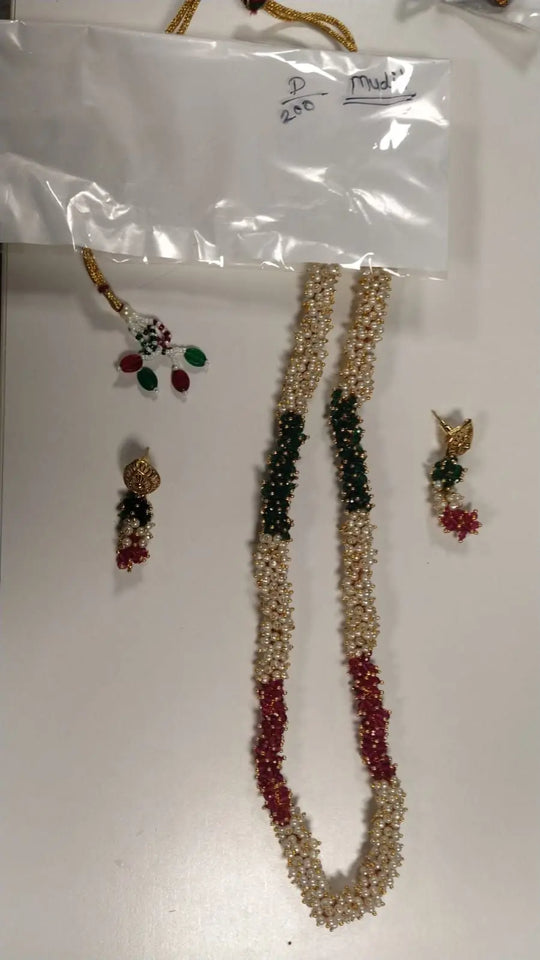 Multicolour Pearl Beaded Necklace and Earrings Set