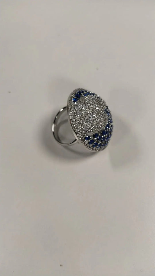 Feather Motif Dual Tone Crystal Stone Adjustable Ring