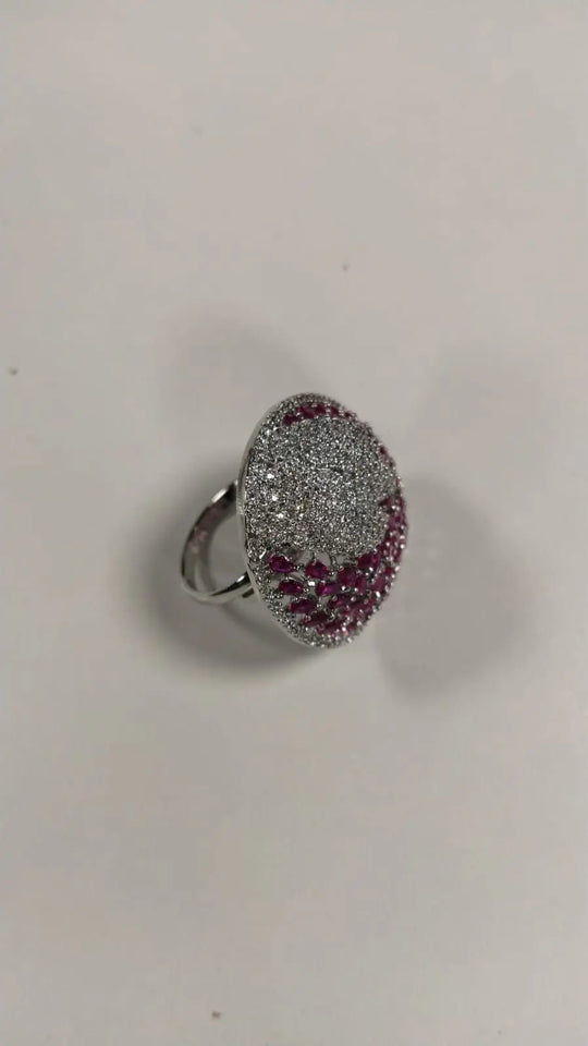 Feather Motif Dual Tone Crystal Stone Adjustable Ring