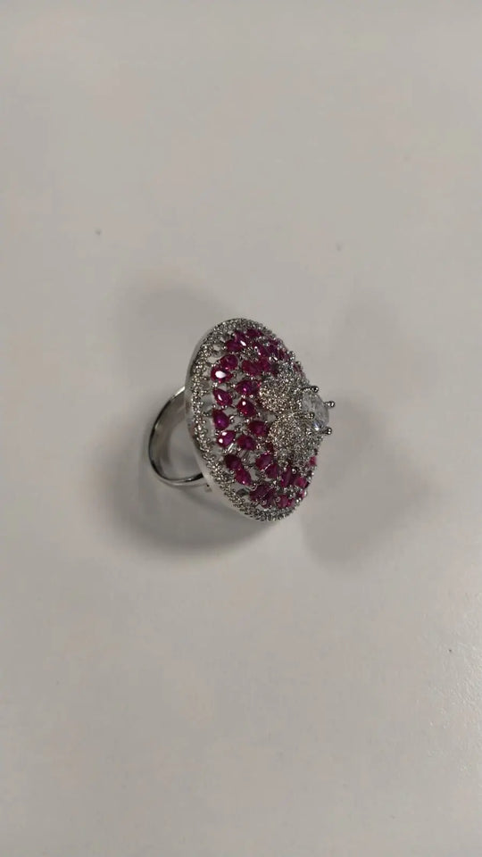 Floral American Diamond Cocktail Ring in Brass