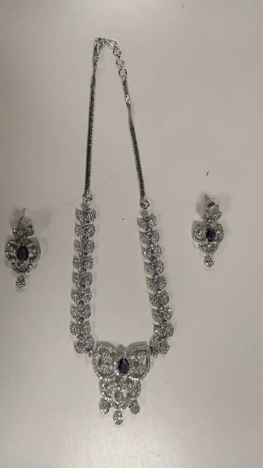 Lavender and White Cubic Zirconia Butterfly Necklace and Earrings Set