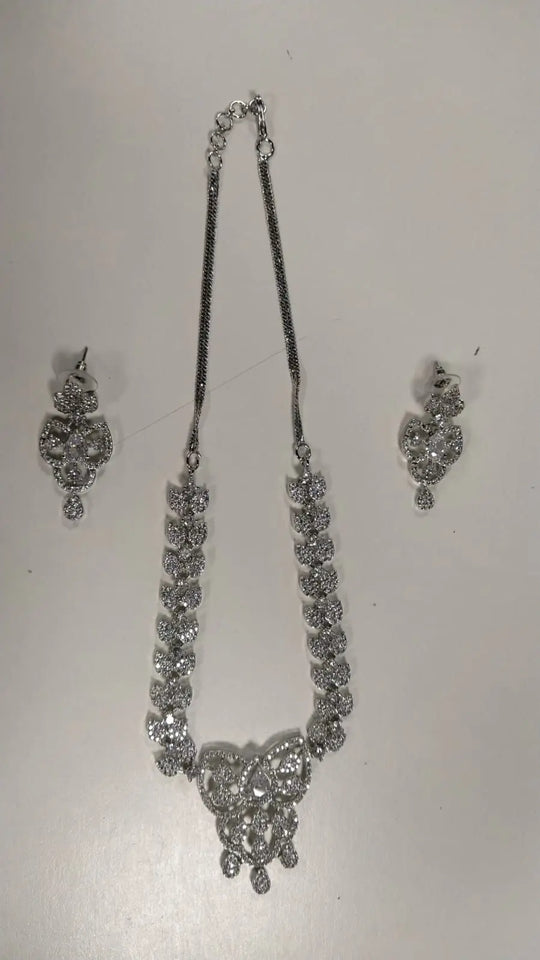 Lavender and White Cubic Zirconia Butterfly Necklace and Earrings Set