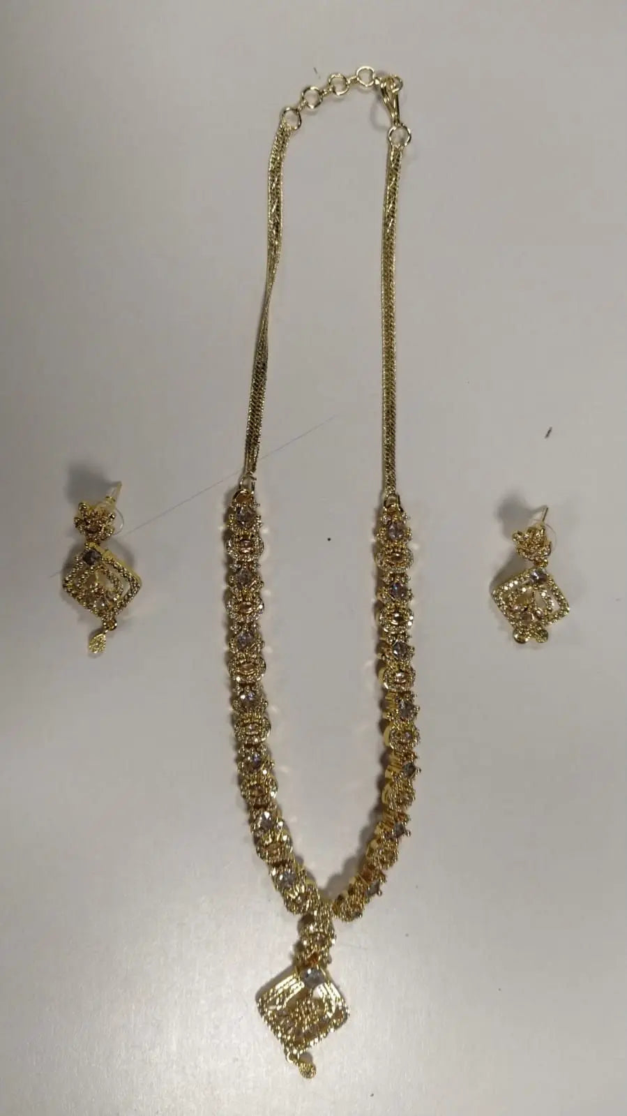 Geometric Cut Lavender American Diamond Necklace and Earrings Set
