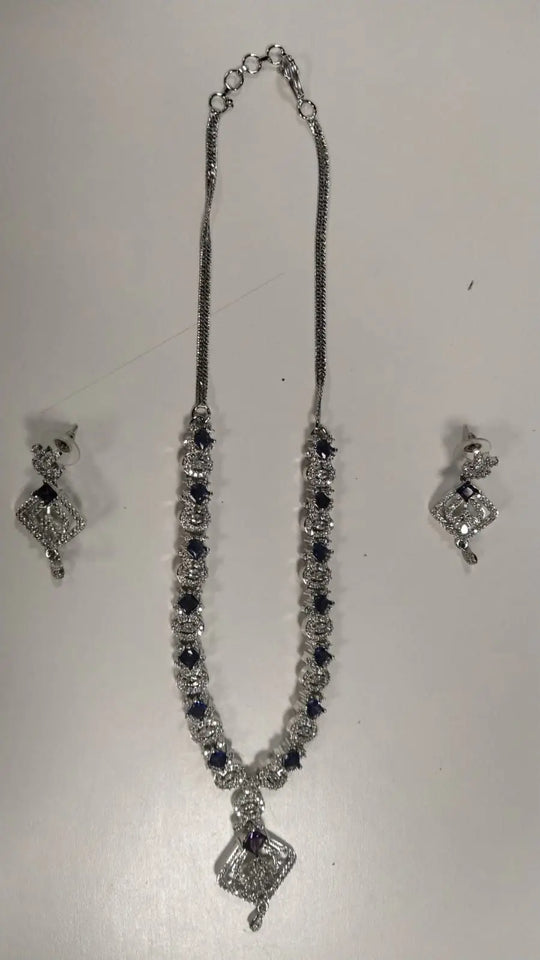 Geometric Cut Lavender American Diamond Necklace and Earrings Set