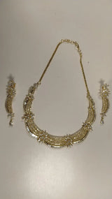 Layered Floral Stone Studded Brass Necklace Set in Gold