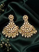 Polki Studded Floral Pearl Drop Earrings in Brass