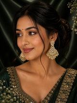 Polki Studded Floral Pearl Drop Earrings in Brass
