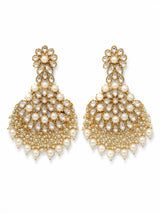 Polki Studded Floral Pearl Drop Earrings in Brass