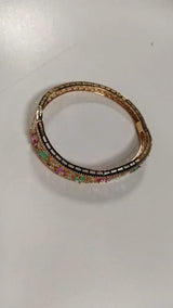 Multicolour Stone Studded Gold Tone Openable Bangle Bracelet