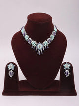 Purple Mint Floral American Diamond Brass Necklace Set