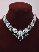 Purple Mint Floral American Diamond Brass Necklace Set