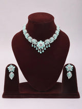 Purple Mint Floral American Diamond Brass Necklace Set