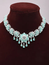 Purple Mint Floral American Diamond Brass Necklace Set