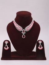 Pink and Sea Green American Diamond Teardrop Necklace Set
