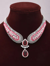 Pink and Sea Green American Diamond Teardrop Necklace Set