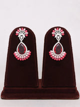 Pink and Sea Green American Diamond Teardrop Necklace Set