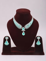 Pink and Sea Green American Diamond Teardrop Necklace Set