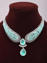 Pink and Sea Green American Diamond Teardrop Necklace Set